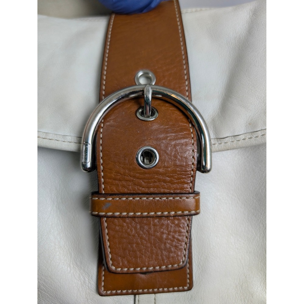 Coach Soho Flap Shoulder Bag Vtg Medium White Tan Leather Buckle Flap 9248 - Picture 11 of 16